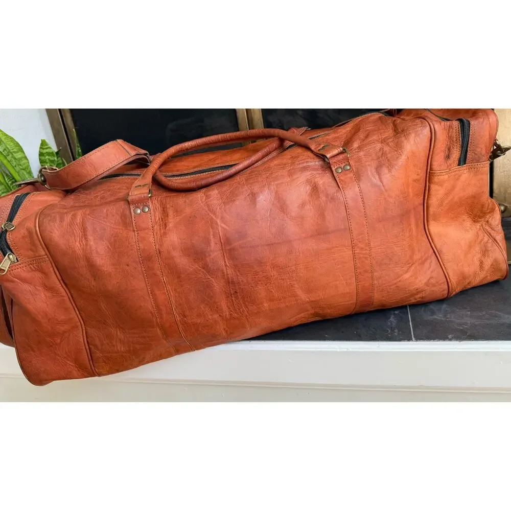 Komal’s Passion Leather Large Weekender Duffel Bag Brown Carry-On Travel Bag